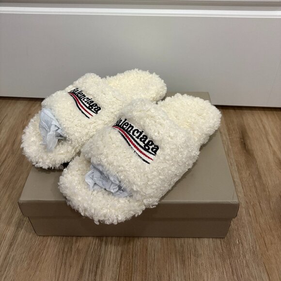 Balenciaga Fur Slides | White | Brand New - Picture 1 of 7